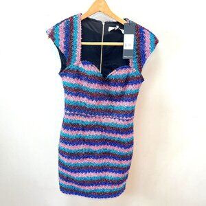 NEW Elliatt Lorelai Dress Striped Metallic BodyCon Dress Zip Up Women's Size Sma